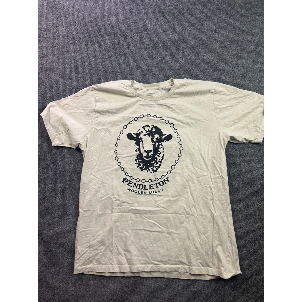 Pendleton Graphic T-Shirt Mens XXL Tan Woolen Mills Sheep Logo Cotton Tee